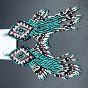 NWT Handmade Southwestern Aztec Seedbead Tassel Dangle Earrings Plated
